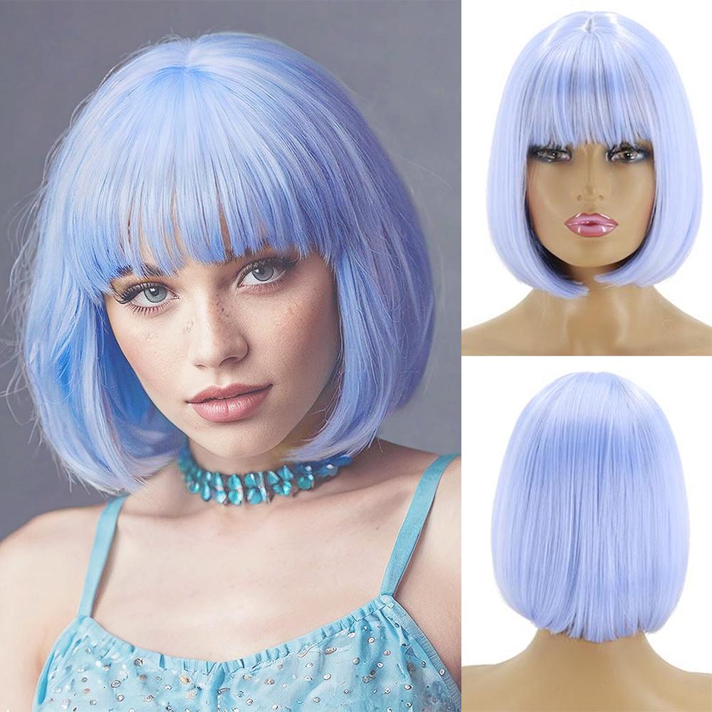 LISI HAIR Synthetic Short Straight Bob Wig Extension With Bangs Natural Looking Heat Resistant Fiber For Elegant Women Daily Wear