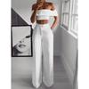 Women Sexy One Shoulder Suit Lady Sexy off-Shoulder Mop Blouse and Pants High Waist