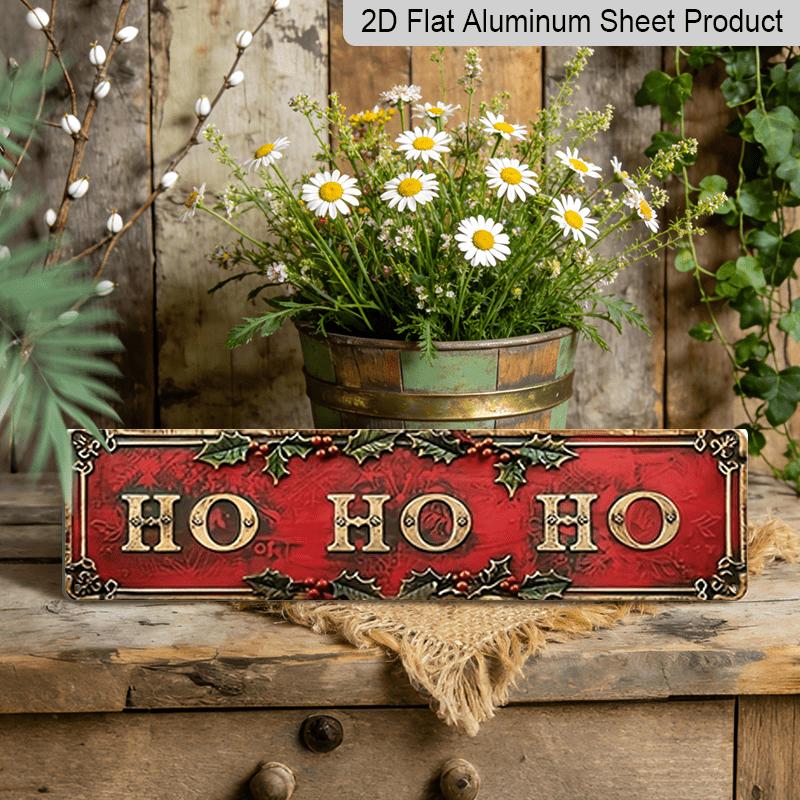 

15.7×3.94inch Aluminum Vintage Ho Ho Ho Decorative Sign Plaque - 2D Flat Printed Wall Hanging Christmas Decoration 40cm x 10cm