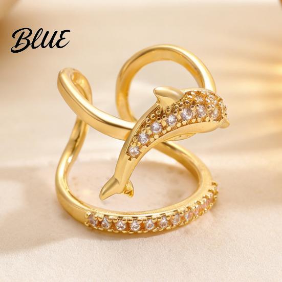 Gold Plated Ring Women Sea Animals for Rhinestone Seahorse Turtle
