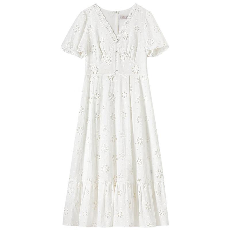 Sentubila Pure Cotton Lace V-Neck Lantern