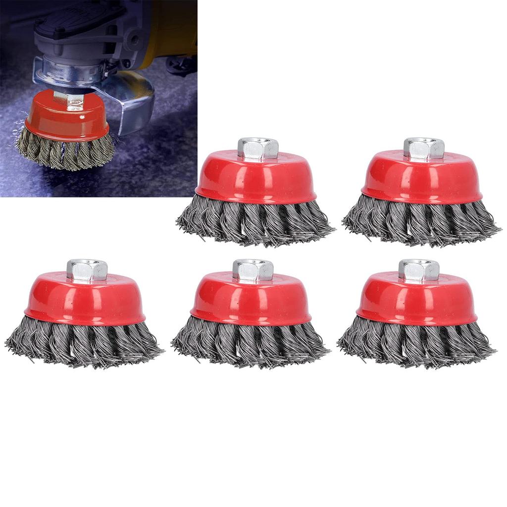 Strong Cup Brushes for Disc M10 Powerful Abrasive Steel Wire Cup Wire Outer Diameter 75mm 5-Pack Grinders, Thread, Brushes, Brushes,