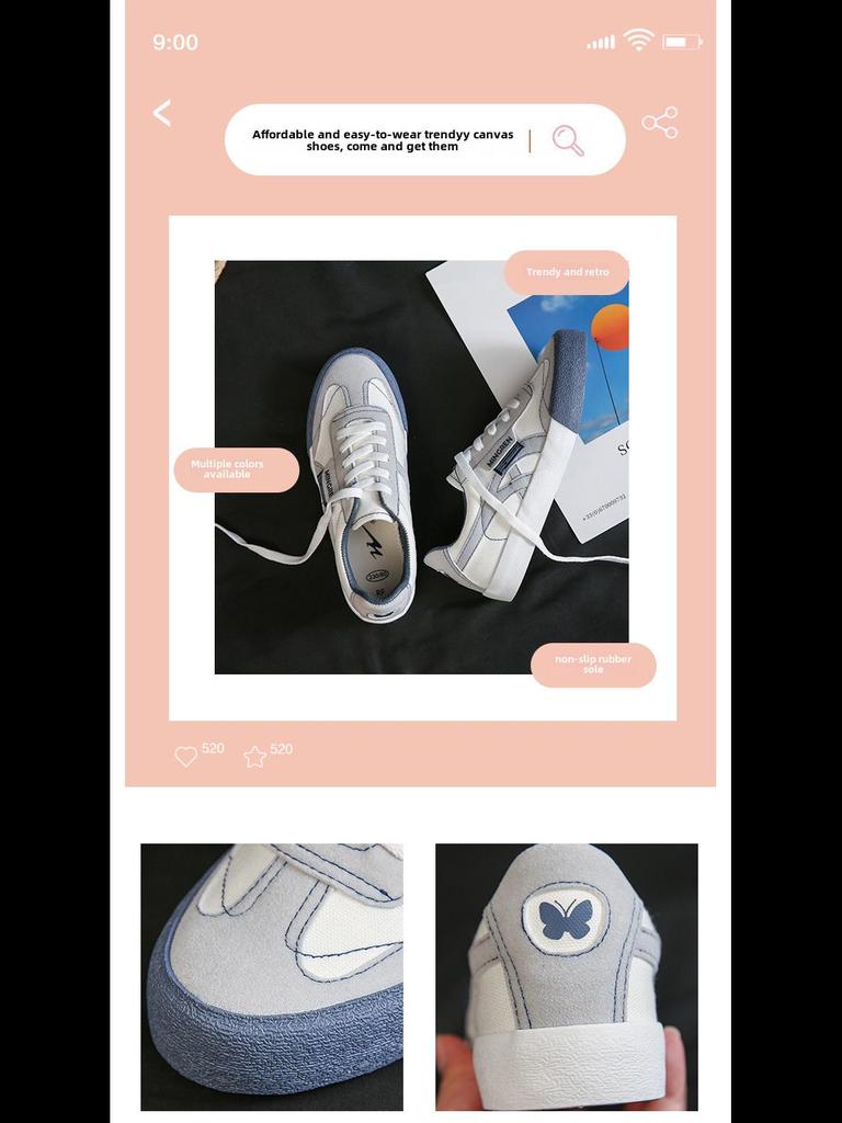 Triple Canvas Korean Style Casual White Sneakers for Female Students - WDSW-90001