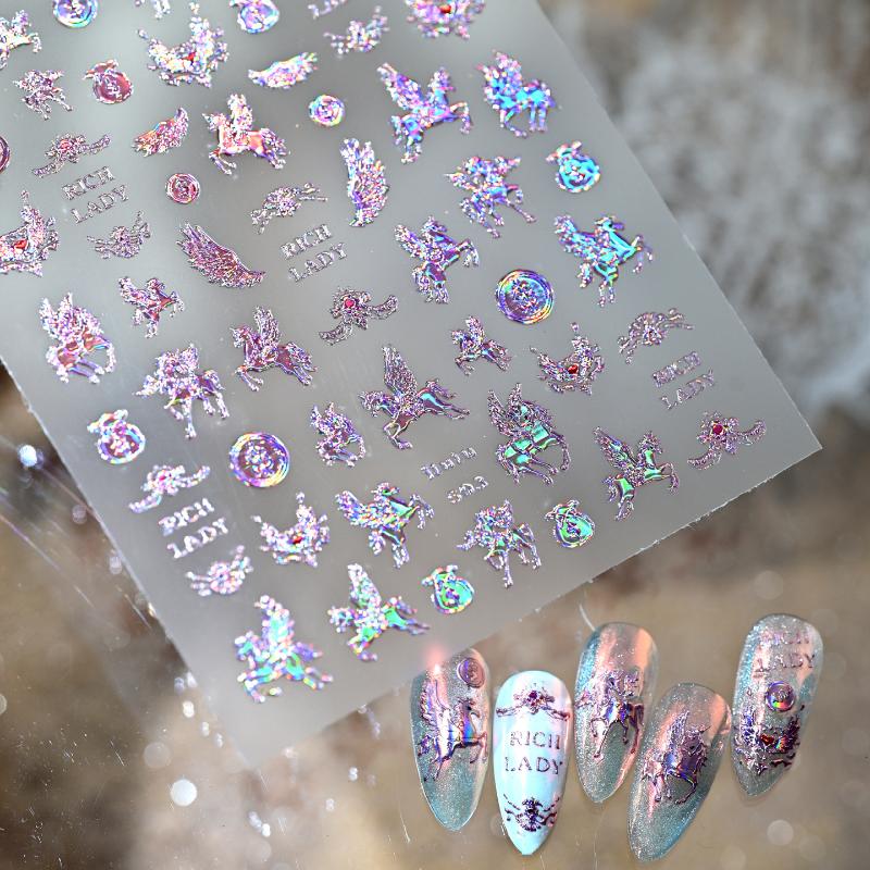 Light Luxury Dreamy Pony Nail Art Stickers Cartoon Year Of The Horse Nail Art Decals New Year Diy Nail Art Decoration