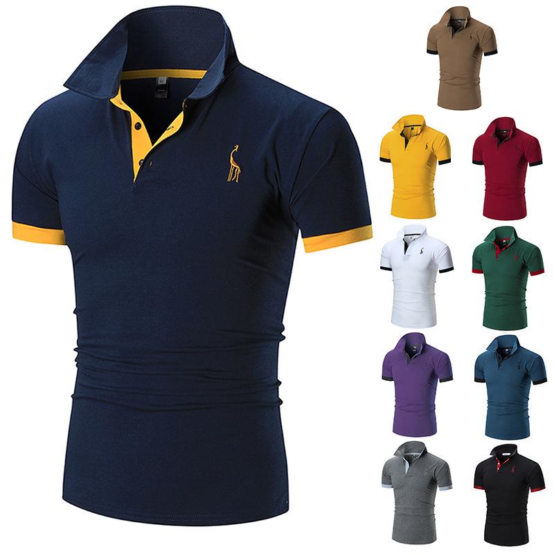 Herren Sommer Casual Besticktes Polohemd mit Umlegekragen und Colorblock-Bündchen