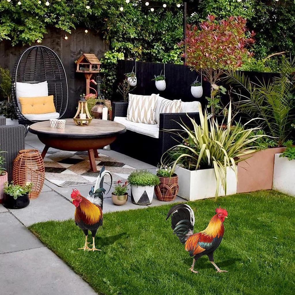 3D Rooster Acrylic Mirror Yard Art: Creative Outdoor Garden Decoration
