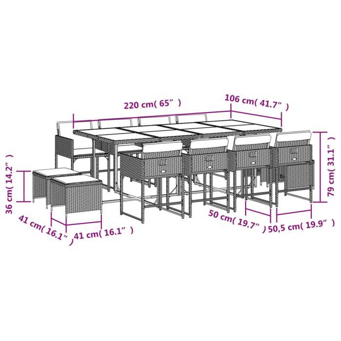 VidaXL Ensemble à manger de jardin 13 pcs coussins noir résine tressée 3278106