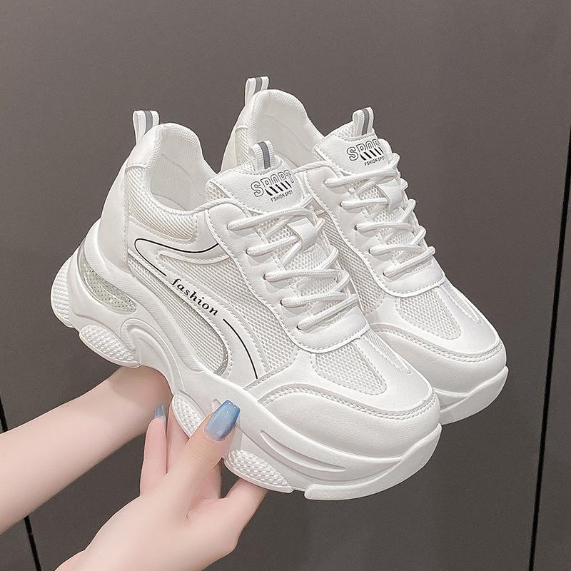 

Mesh casual sports shoes women s 2025 spring new heightening dad shoes fashion platform running travel white shoes 40 білий