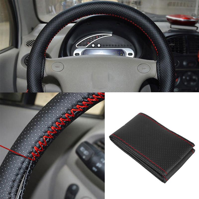 Schwarz+Rot DIY Auto Lenkradbezug 38Cm Mit Nadel Und Faden