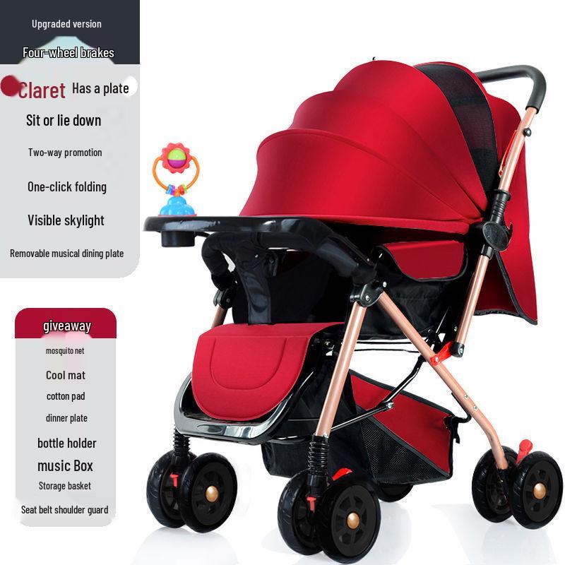 Reversible Foldable Baby Stroller with Shock-Absorbing Wheels and Large Sleep Basket