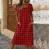 Damen Kurzarm Print Midi Kleid Rundhalsausschnitt Lockerer Schnitt Sommer Freizeitkleid mit Taschen für den täglichen Gebrauch