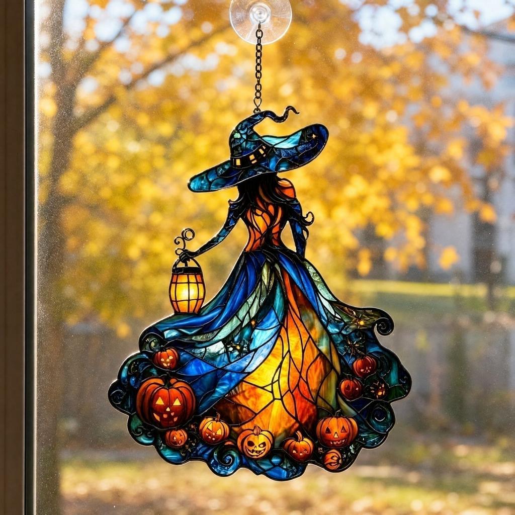 Halloween Witch Acrylic Window Hanging Decoration for Home Garden Car Holiday Ornament