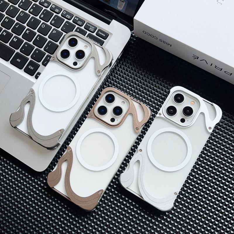 Lega di Alluminio Senza Bordo per Magsafe Custodia Trasparente per Telefono Per iPhone 16 Pro 15 Pro Max Magnetica Antiurto PC Rigido Copertura Posteriore Trasparente