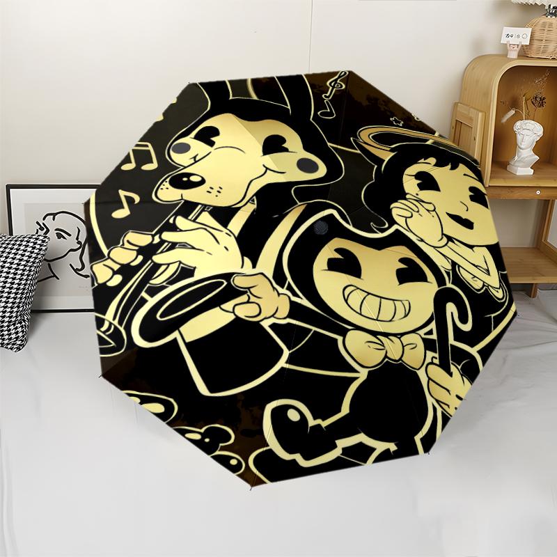 Bendy and the Ink Machine Theme Automatic Umbrella, Lightweight & Portable, 8 Rib, Perfect for Outdoor Travel, Birthdays, Christmas, Gifts.