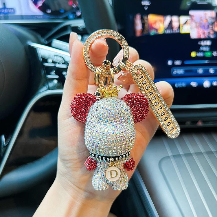 

Брелок в виде панды со стразами с пользовательской буквой и табличкой против потери