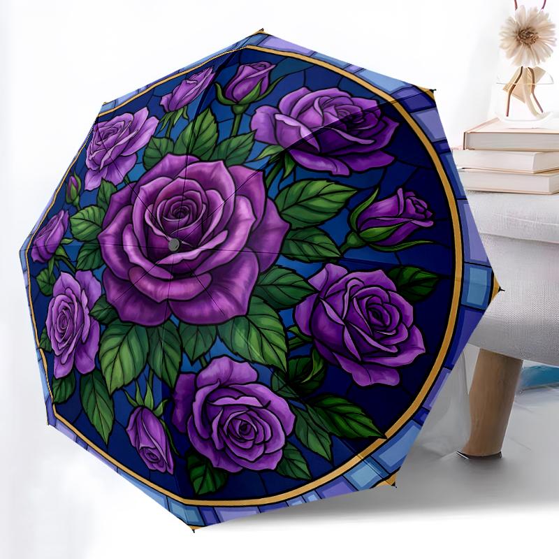 

Beautiful Purple Rose Umbrella Lightweight Travel Umbrella with 8-Rib Strong Frame Vibrant Digital Print for Outdoor Activities
