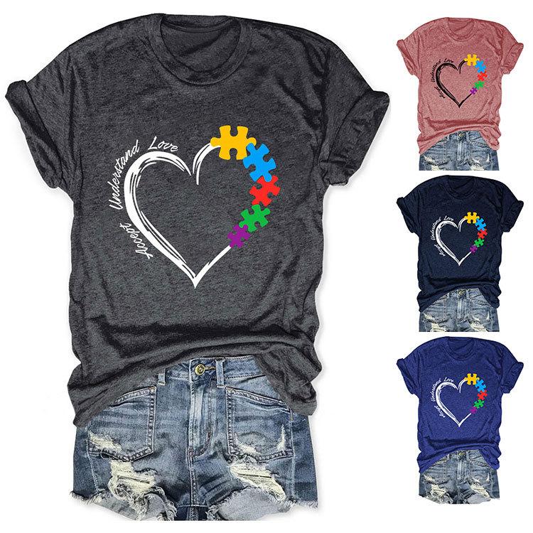 New Womens shortsleeved casual Tshirt accept understand love printed summer fashion loose top with shortsleeved pullover