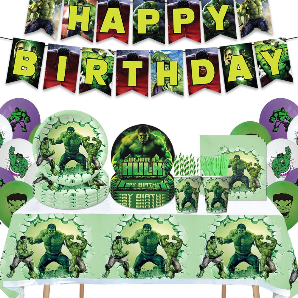Hulk Party Deko Set: Becher, Flaggen, Luftballons, Tortenfiguren & Tischdecke