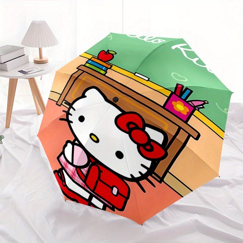 Classroom Hello Kitty Automatic 3-Fold Umbrella Design, Cute Cartoon Pattern, Portable Outdoor Umbrella, Perfect, Holiday Gift for Disney fans.Y017