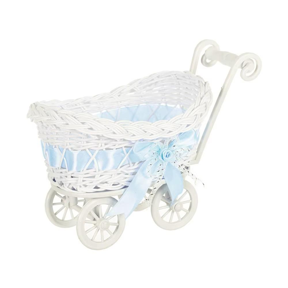 Handmade Woven Storage Tray Imitation Rattan Hand-Woven Small Cart  Home Decoration Blue Style 1