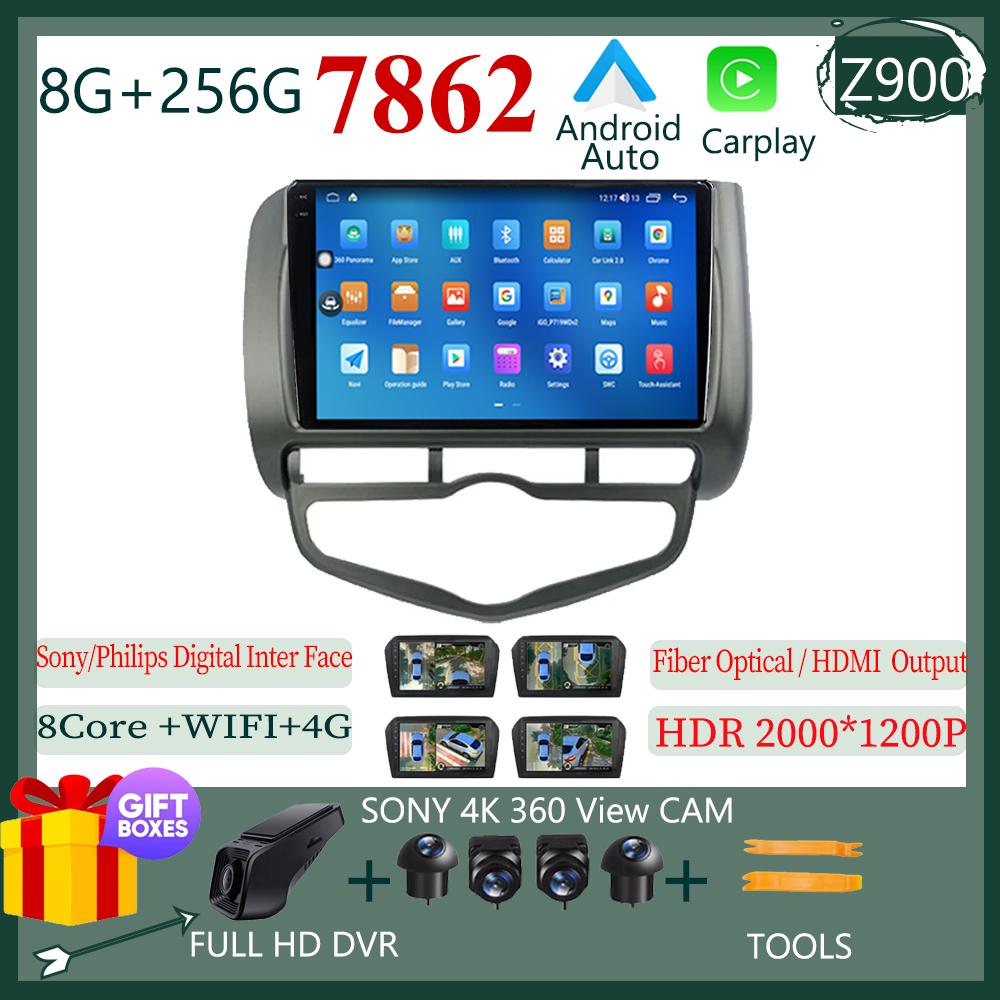Car Video Player Android 14 For HONDA JAZZ City 2002-2007 Carplay Auto Stereo 7862 Radio Vídeo Touch QLED BT WIFI DSP IPS DVD