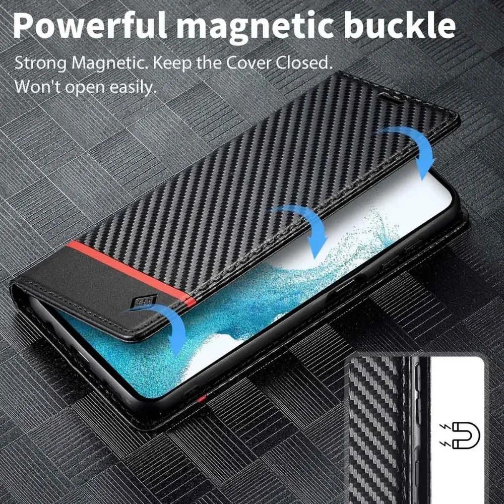Carbon Fiber Leather Phone Case for Samsung S25 Ultra S24 FE S23 S22 S21 Plus A56 A36 A26 A16 A55 A35 A15 Magnetic Wallet Cover