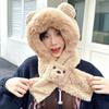 Warm Bear Ear Hat Solid Color Winter Neckerchief Fashion 2 in 1 Plush Scarf  Ski
