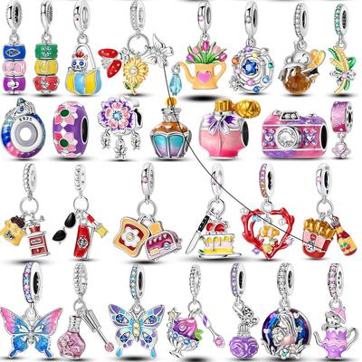 Newest Colorful Charms Bead Copper Pink Butterfly Pendants Fit Original Accessories Bracelets Diy Jewelry Marking