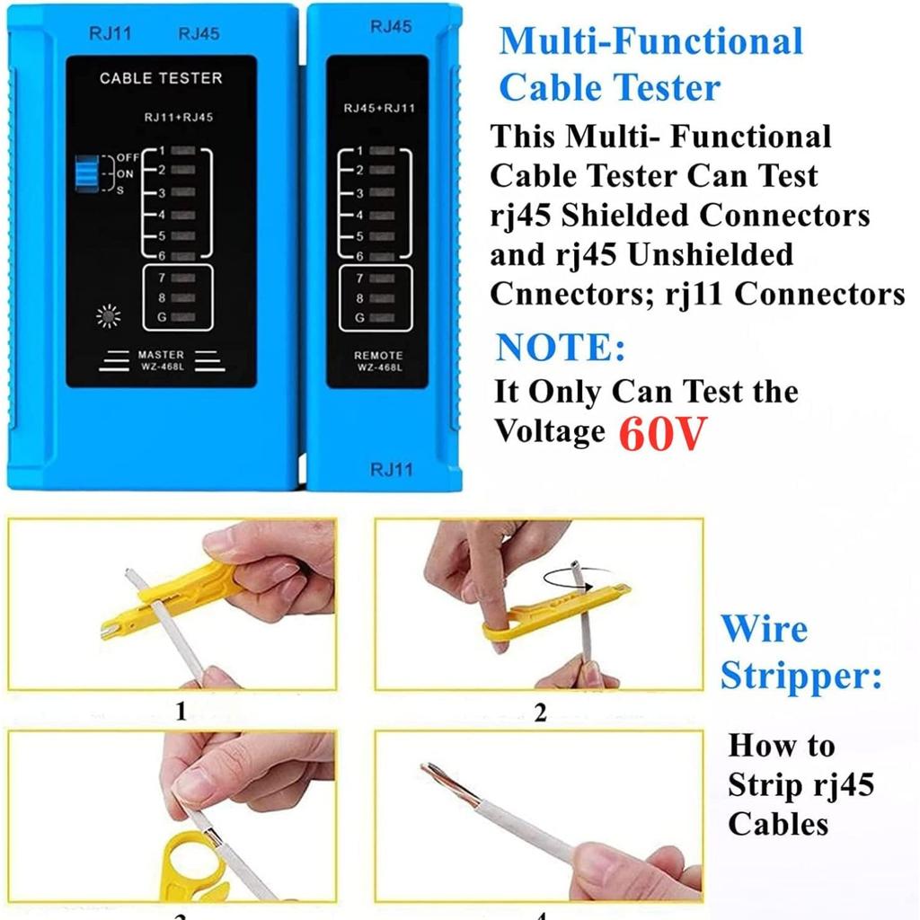 Gaobige rj45 Crimping Tool for Cat6 Cat5e Cat5, Sturdy Crimper for rj45 rj12/11 Pass-Through Connectors with 50pcs rj45 Cat5e Pass-Through Connectors