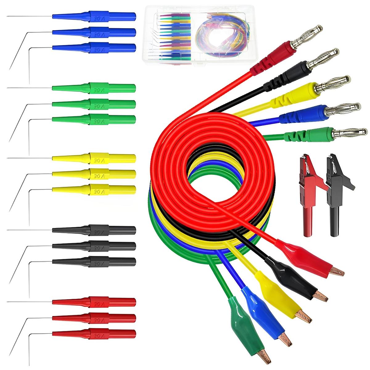 

22PCS Multimeter Test Lead Kit 4mm Banana Plug to Alligator Clip Test Lead with 3 Angles Back Probe Wire Piercing Probes