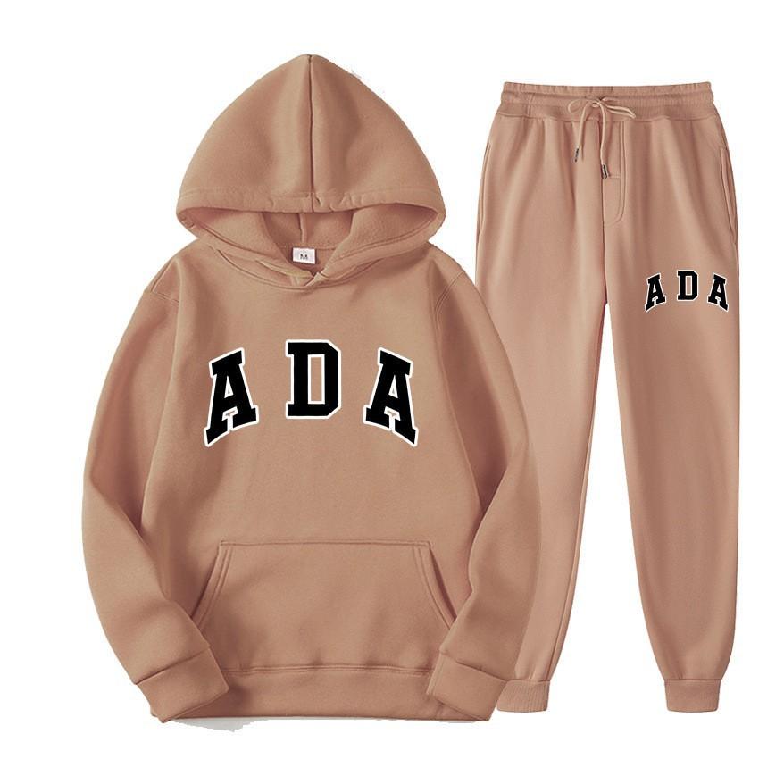 European and American Hot Casual Versatile Letters Loose Hooded ADA Sweater Velvet Men's and Women's 2-piece Set