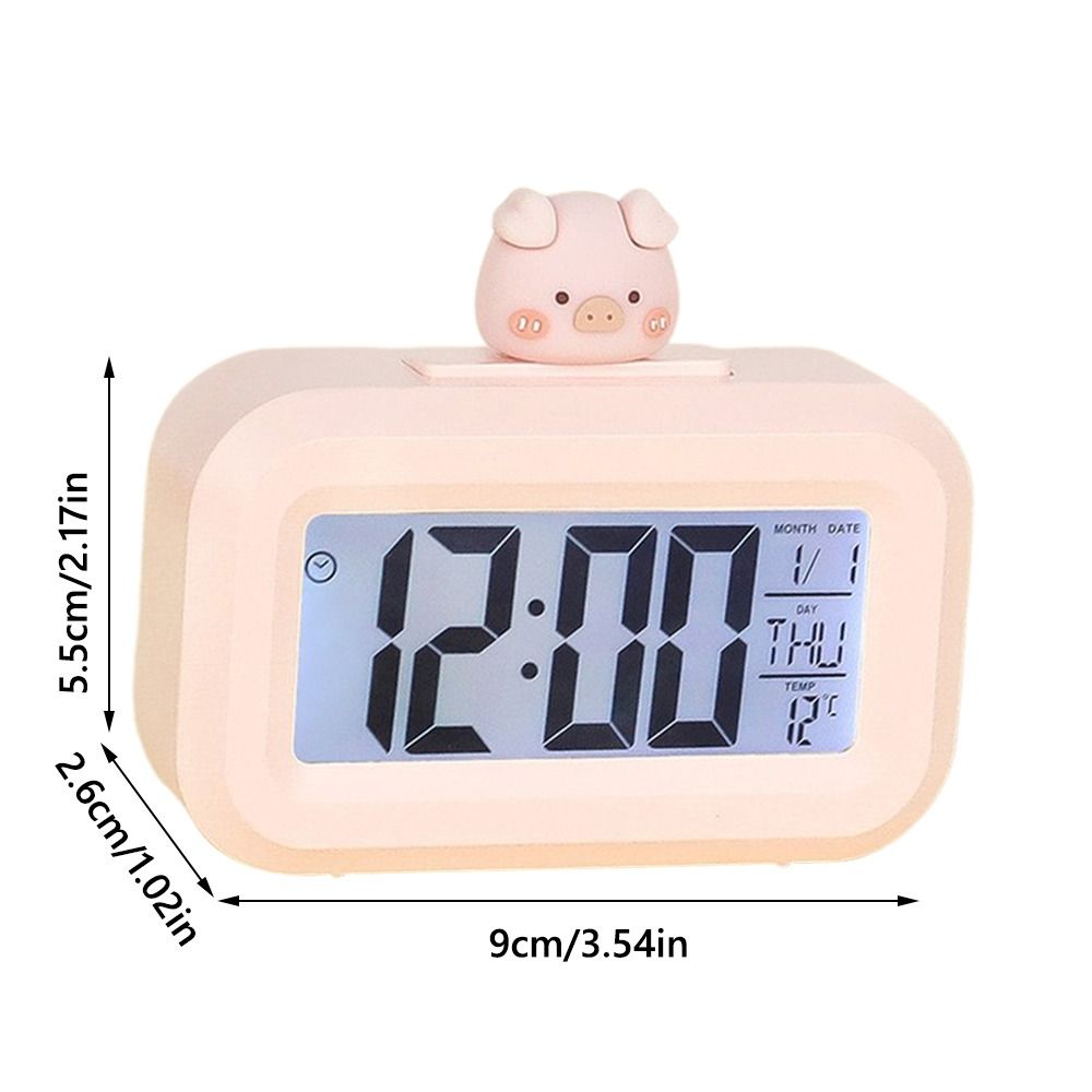 Kawaii Cartoon Pig LED Digital Clock Pink with Night Light Alarm Clock Cute Desktop Clock Student Dormitory2