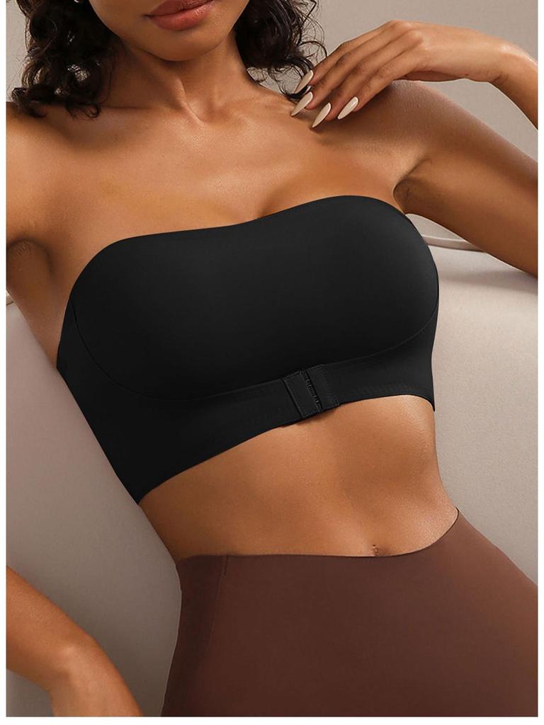 Bezešvá podprsenka bez ramínek s předním zapínáním - Bez kostic, nabíraný bandeau design