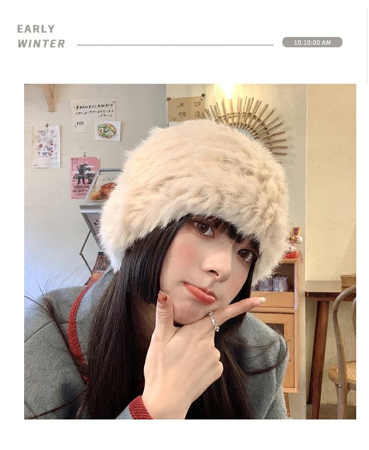 

Rabbit plush hat female autumn winter Internet celebrity versatile ear protection headgear cute warm knitted wool hat M（56-58cm） бежевий