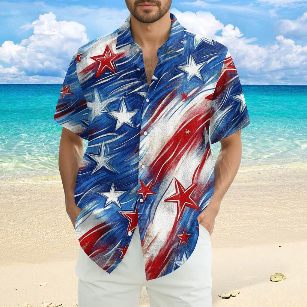 Men's Casual Casual Independence Day Print Short-sleeved Shirt