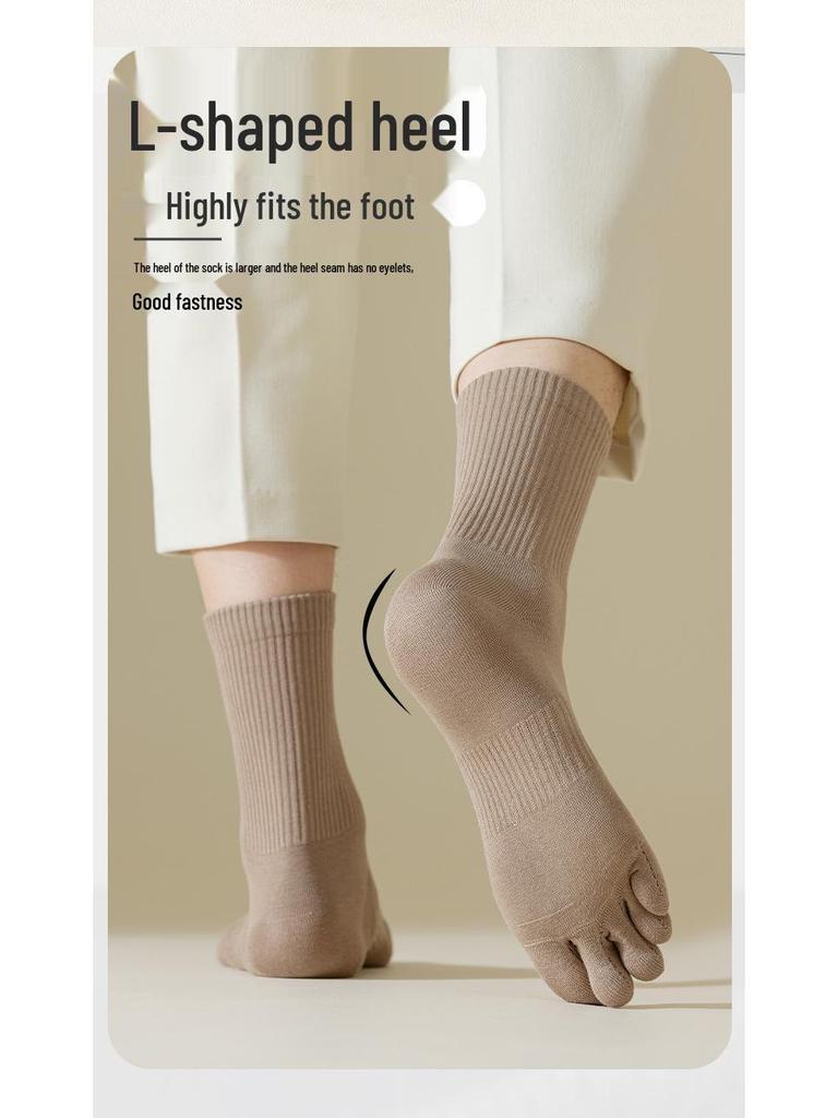 Men's Seamless Split Toe Cotton Socks: Solid & Striped, Breathable, Antibacterial, Anti-Odor, Mid-Calf Casual.
