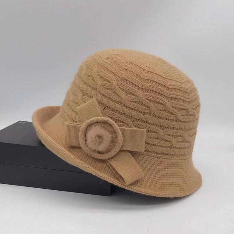 Woolen Bucket Hat Women's Autumn and Winter Bow Korean Version Versatile Japanese Dome Basin Hat British Retro Top Hat Tide