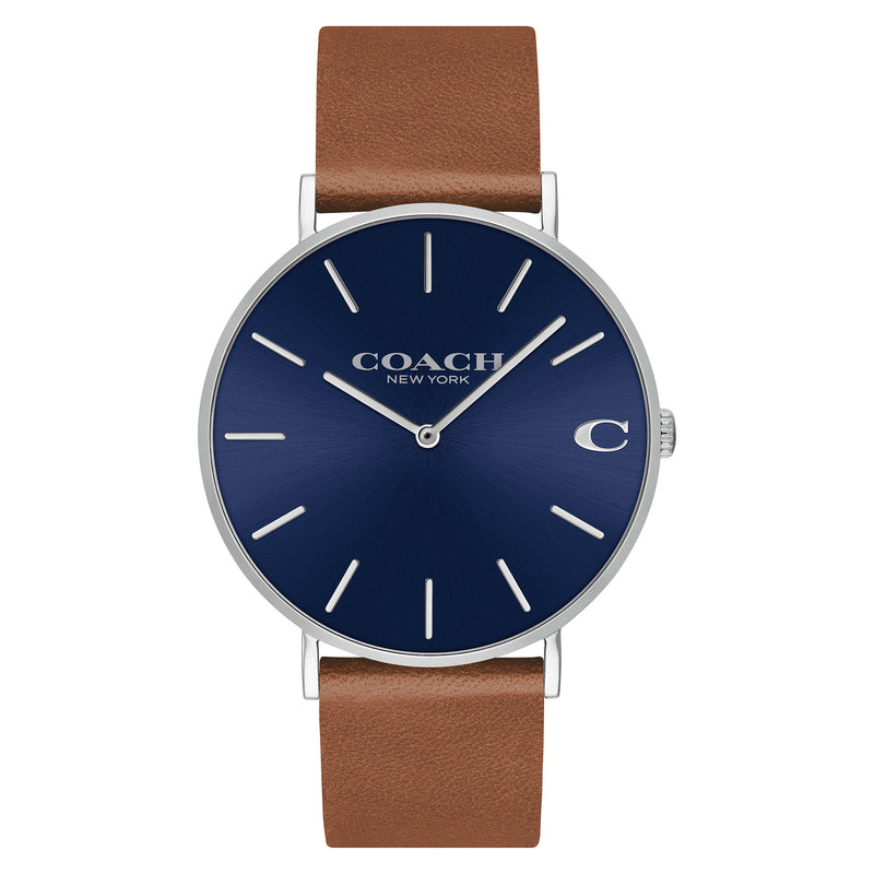

Coach Мужские часы Charles Brown Коричневая кожа Синий циферблат 14602151 коричневый