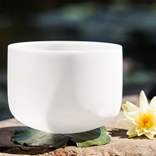 Ennbom Crystal Singing Bowl with Suede Mallet and Rubber Ring, White (8 Inches) for Meditation