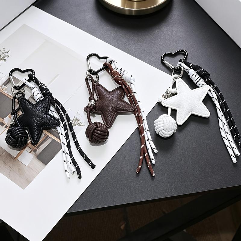 Bag Charm PU Leather Five Pointed Star Bag Pendant Woven Rope -Lost Leather Star Girl Sporty