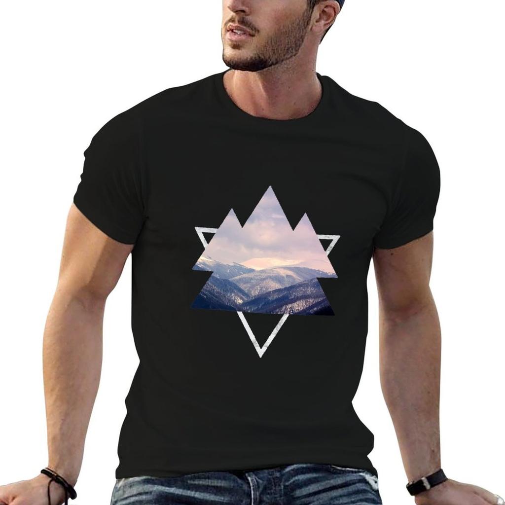Geometric Mountains T-Shirt man t shirts for men casual black cotton t-shirt plain for man pack