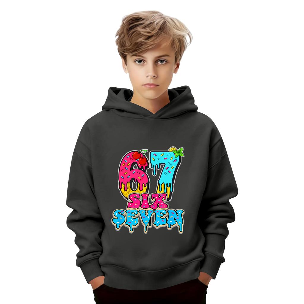 Långärmad lös tröja för barn med bokstavstryck, dragsko och huva