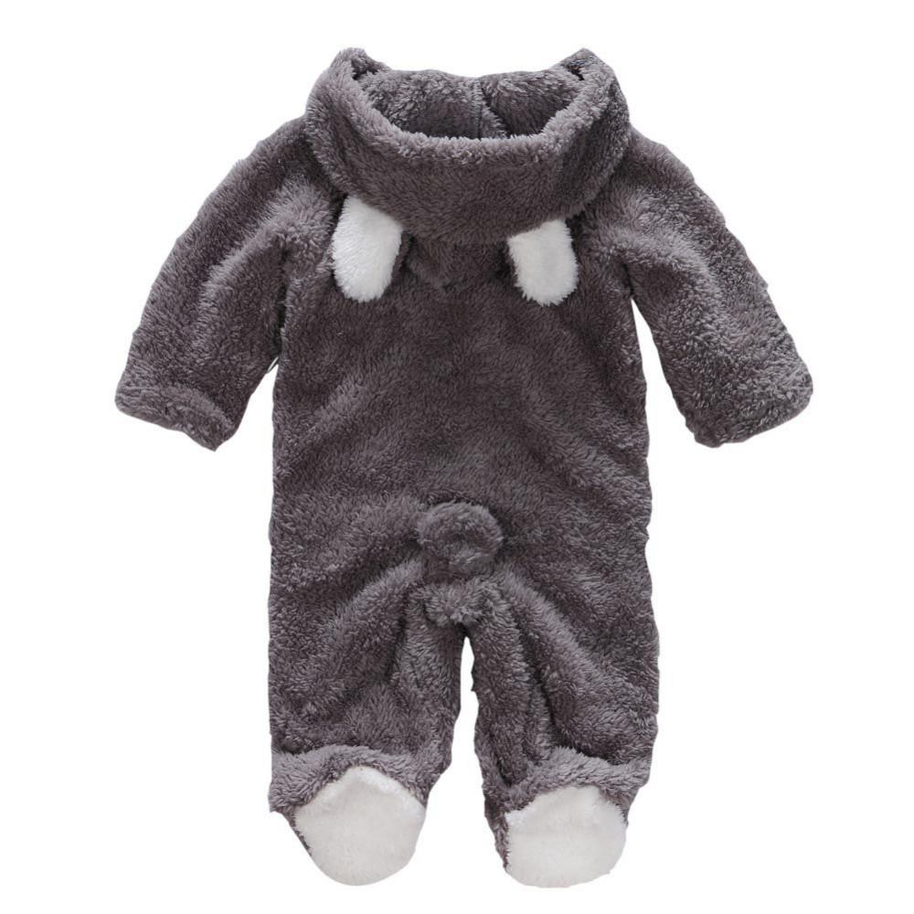 Baby Coral Fleece Hooded Romper - Long Sleeve, Warm Autumn/Winter Jumpsuit for Toddlers