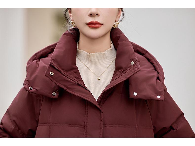 Women's Mid-Length Red Down Jacket, Winter 2024 Style, Loose Fit, Casual Thick Ankara Coat