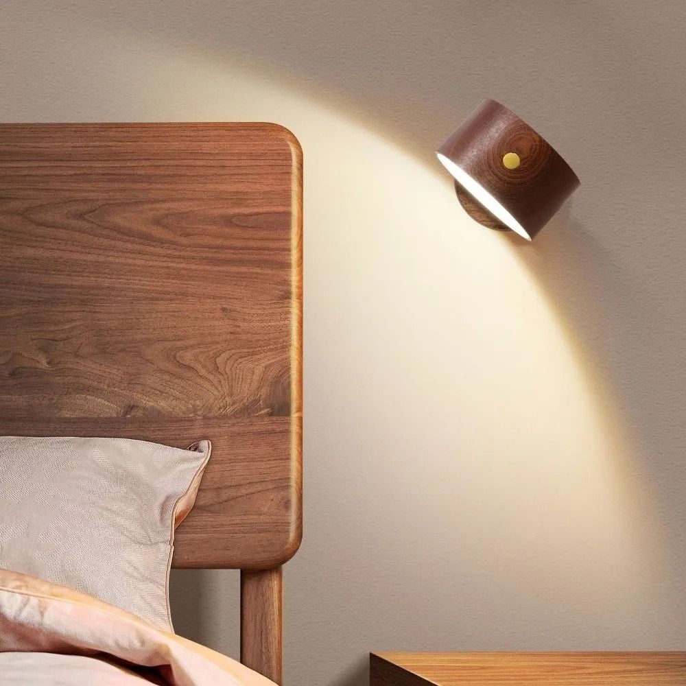 360° Rotating Wooden Wall Mounted Lamp Touch Control Dimmable LED Wall Sconce Double-sided Magnetic Mountin