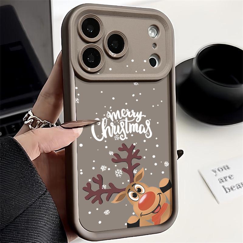 Cute Christmas Elk Pattern Case For iPhone 17 Air 16e 16 15 14 Pro Max 13 17 Pro Max 17 Pro 17 Shockproof Soft TPU Silicone Phone Cover Funda