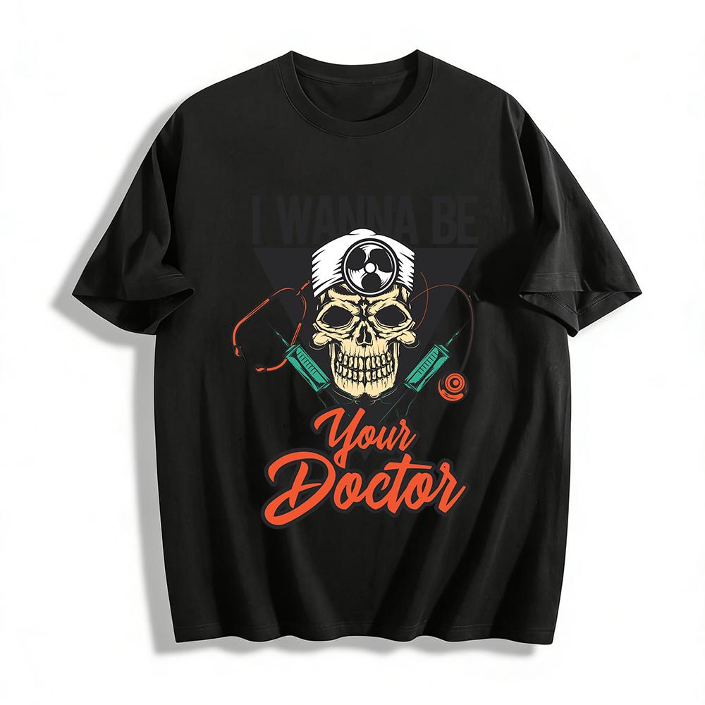 I WANNA BE YOUR DOCTOR Dark Skull Doctor Print Cool Street Style Top Pure cotton T-shirt XXS