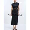 Autumn New Women clothes Minimalist round Neck Back Slit Slim fit With Belt Midi Dress 3564154