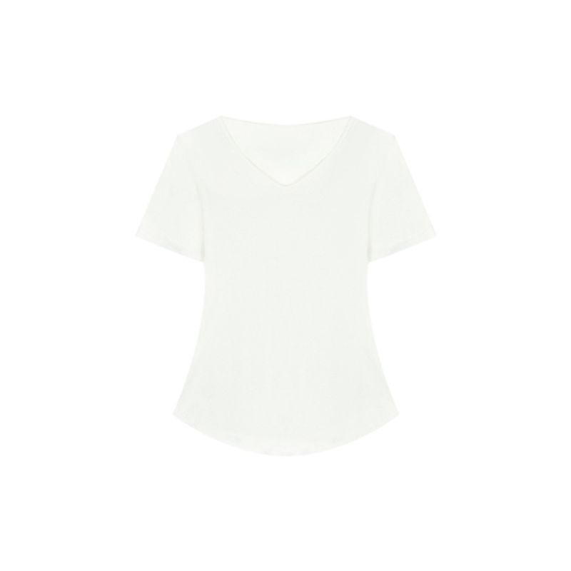 V Neck Shoulder Short Sleeve Summer Waist Trimming Versatile Tops T-shirt