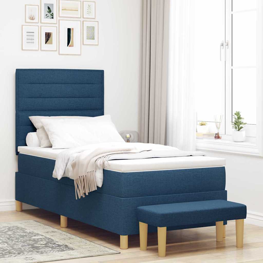 Box Spring Bed with Headboard Blue 200 x 90 cm Fabric